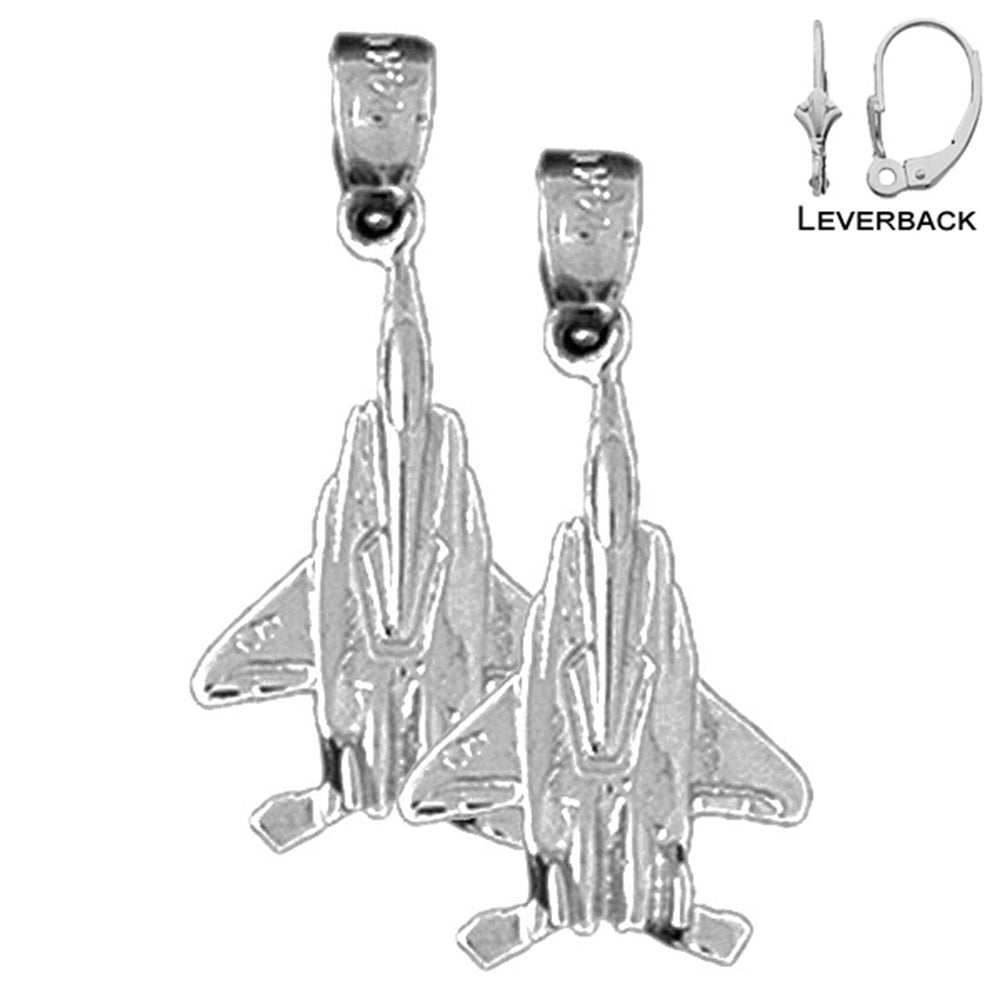 Sterling Silver 26mm Airplane Earrings (White or Yellow Gold Plated)