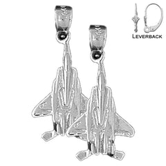 Sterling Silver 26mm Airplane Earrings (White or Yellow Gold Plated)