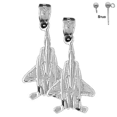 Sterling Silver 26mm Airplane Earrings (White or Yellow Gold Plated)