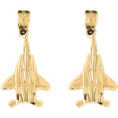 Yellow Gold-plated Silver 26mm Airplane Earrings