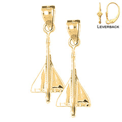 Sterling Silver 28mm Airplane Earrings (White or Yellow Gold Plated)