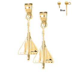 Sterling Silver 28mm Airplane Earrings (White or Yellow Gold Plated)