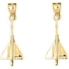 Yellow Gold-plated Silver 28mm Airplane Earrings