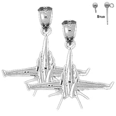 Sterling Silver 23mm Airplane Earrings (White or Yellow Gold Plated)