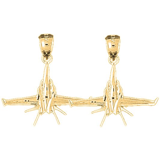 Yellow Gold-plated Silver 23mm Airplane Earrings