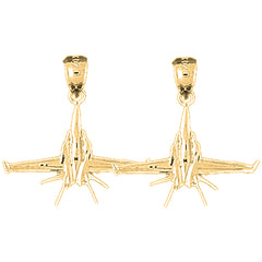 Yellow Gold-plated Silver 23mm Airplane Earrings