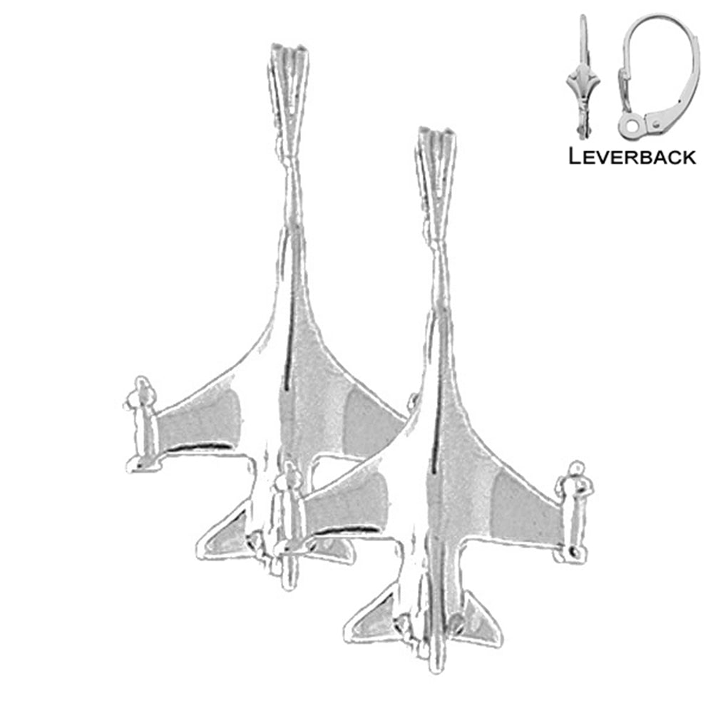 Pendientes de avión de plata de ley de 26 mm (chapados en oro blanco o amarillo)