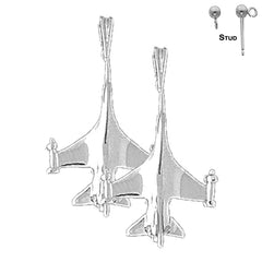Sterling Silver 26mm Airplane Earrings (White or Yellow Gold Plated)