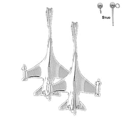 26 mm Flugzeug-Ohrringe aus Sterlingsilber (weiß- oder gelbvergoldet)
