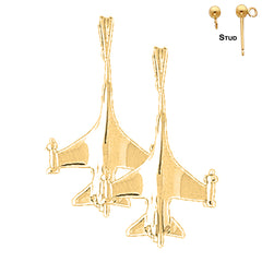 Sterling Silver 26mm Airplane Earrings (White or Yellow Gold Plated)