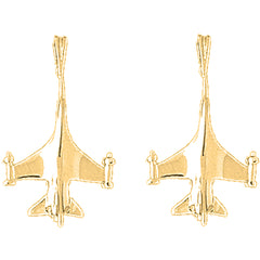 Yellow Gold-plated Silver 26mm Airplane Earrings