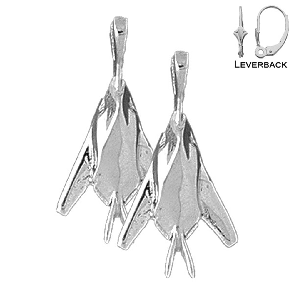 Sterling Silver 27mm Airplane Earrings (White or Yellow Gold Plated)