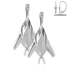 Sterling Silver 27mm Airplane Earrings (White or Yellow Gold Plated)