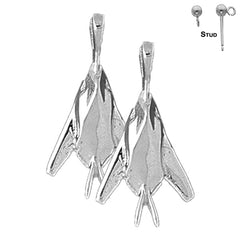 Sterling Silver 27mm Airplane Earrings (White or Yellow Gold Plated)
