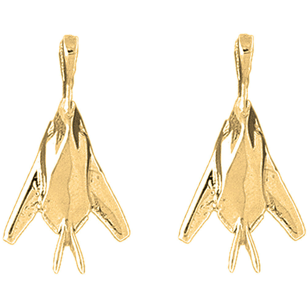 Yellow Gold-plated Silver 27mm Airplane Earrings