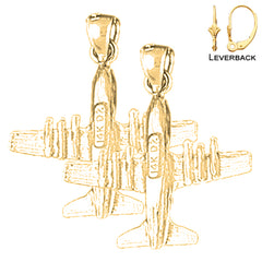 Sterling Silver 23mm Airplane Earrings (White or Yellow Gold Plated)