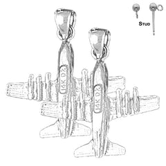 Sterling Silver 23mm Airplane Earrings (White or Yellow Gold Plated)