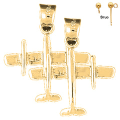 Sterling Silver 22mm 3D Airplane Earrings (White or Yellow Gold Plated)