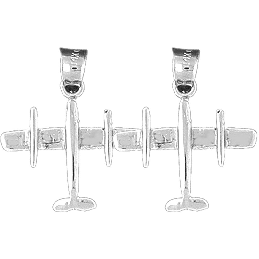 Sterling Silver 22mm 3D Airplane Earrings