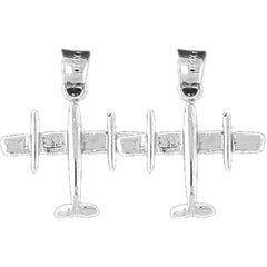 Sterling Silver 22mm 3D Airplane Earrings