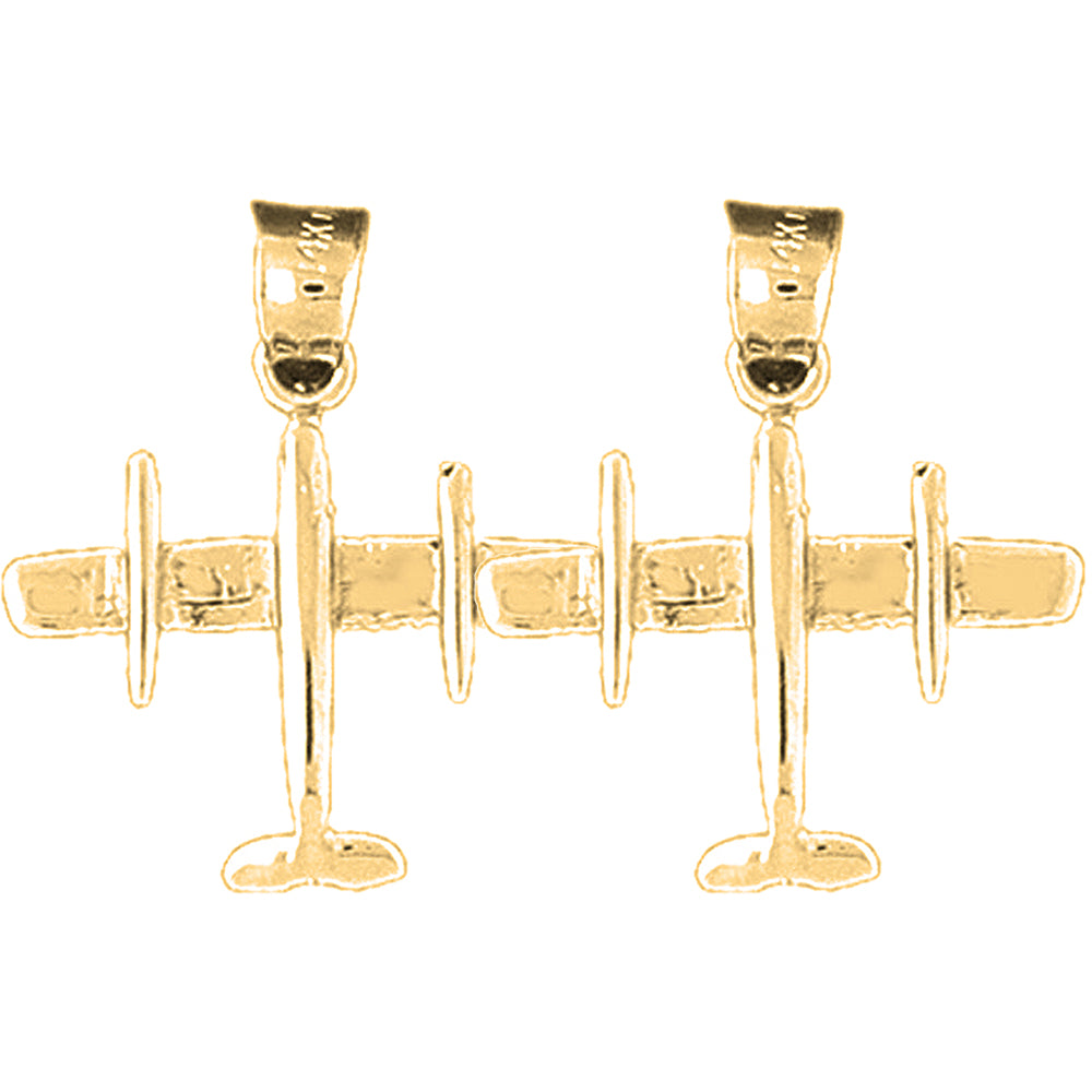 Yellow Gold-plated Silver 22mm 3D Airplane Earrings