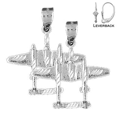 Sterling Silver 26mm Airplane Earrings (White or Yellow Gold Plated)