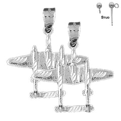 Sterling Silver 26mm Airplane Earrings (White or Yellow Gold Plated)