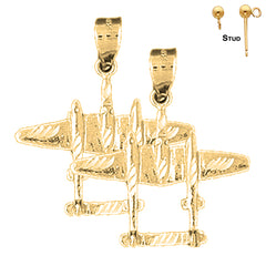 Sterling Silver 26mm Airplane Earrings (White or Yellow Gold Plated)