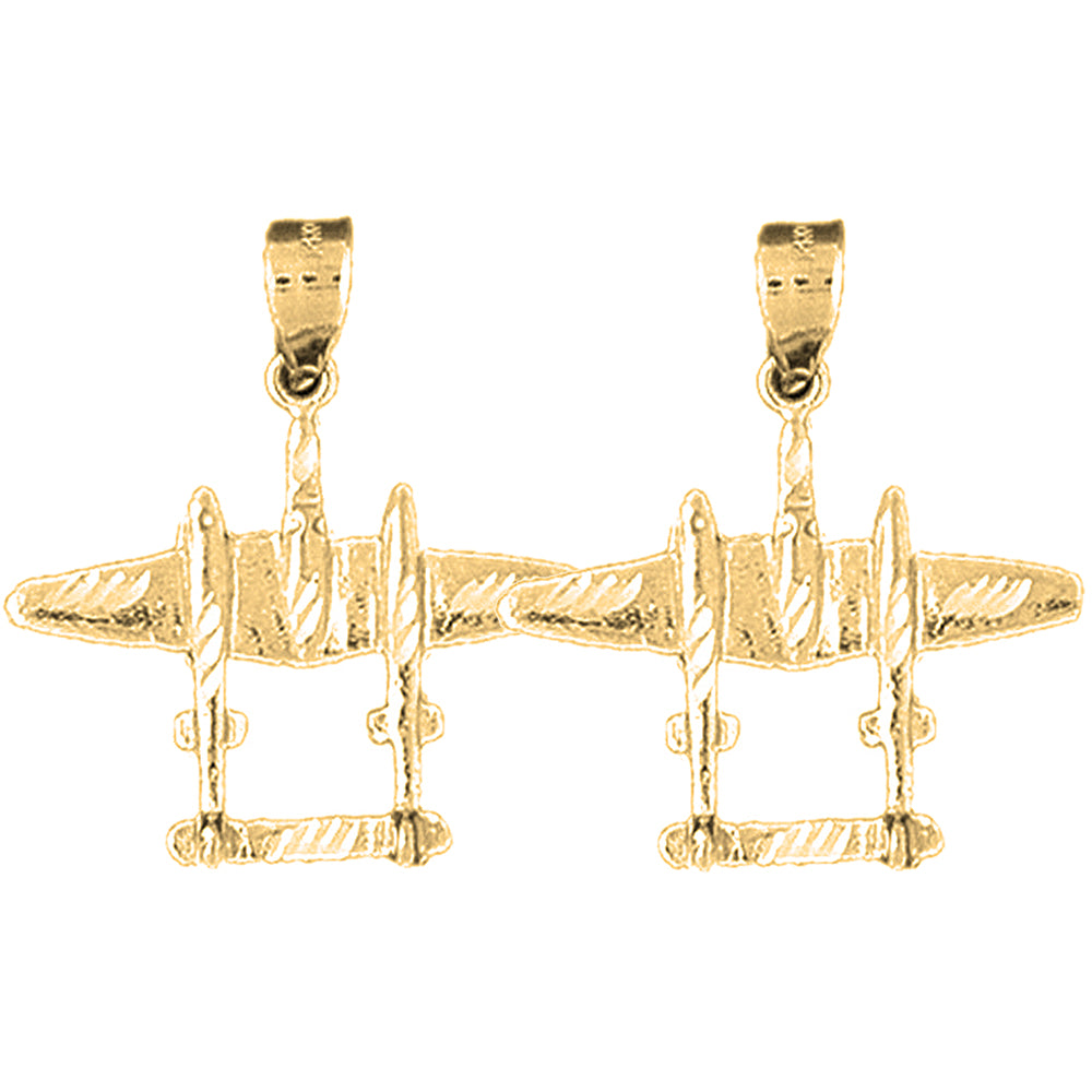 Yellow Gold-plated Silver 26mm Airplane Earrings