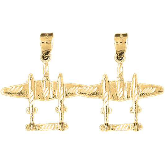 Yellow Gold-plated Silver 26mm Airplane Earrings