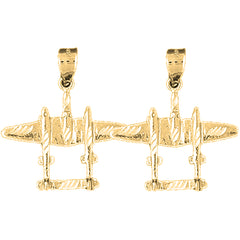 Yellow Gold-plated Silver 26mm Airplane Earrings