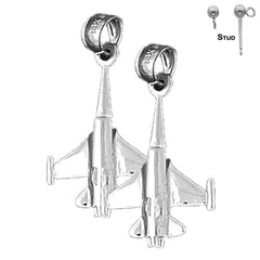 Sterling Silver 29mm 3D Airplane Earrings (White or Yellow Gold Plated)