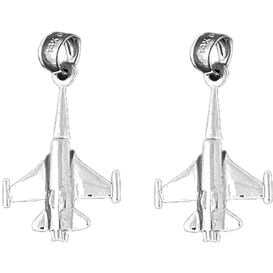 Sterling Silver 29mm 3D Airplane Earrings