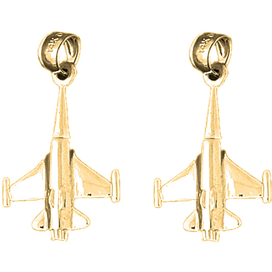 Yellow Gold-plated Silver 29mm 3D Airplane Earrings