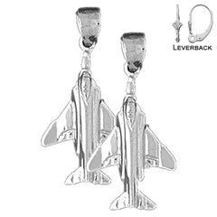 Sterling Silver 25mm Airplane Earrings (White or Yellow Gold Plated)