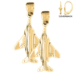 Sterling Silver 25mm Airplane Earrings (White or Yellow Gold Plated)