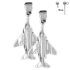 Sterling Silver 25mm Airplane Earrings (White or Yellow Gold Plated)