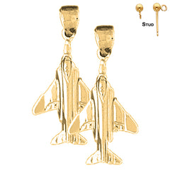 Sterling Silver 25mm Airplane Earrings (White or Yellow Gold Plated)