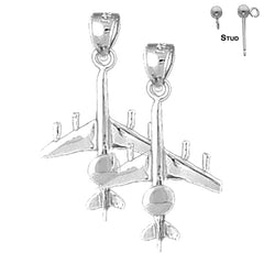 Sterling Silver 25mm Airplane Earrings (White or Yellow Gold Plated)