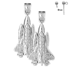 Sterling Silver 26mm Space Shuttle Earrings (White or Yellow Gold Plated)