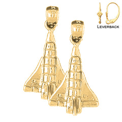 Sterling Silver 24mm Space Shuttle Earrings (White or Yellow Gold Plated)