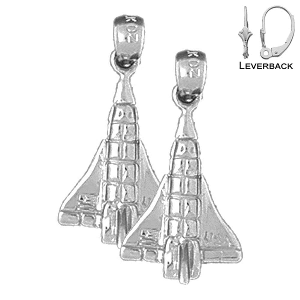 Pendientes de plata de ley de 24 mm con transbordador espacial (chapados en oro blanco o amarillo)