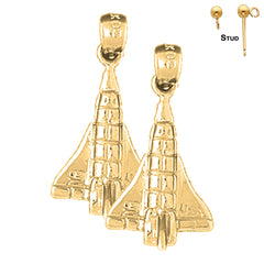 Sterling Silver 24mm Space Shuttle Earrings (White or Yellow Gold Plated)