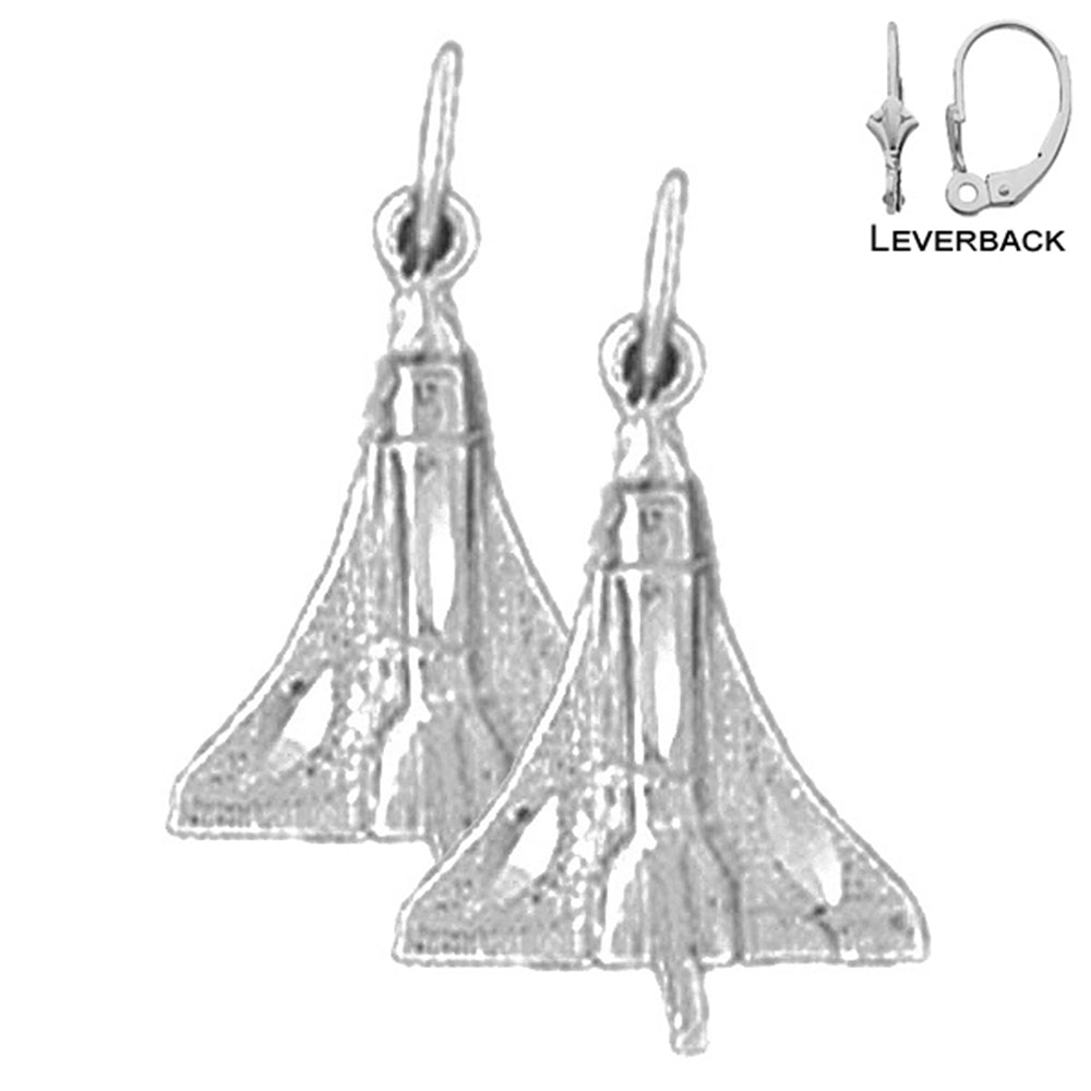 Sterling Silver 18mm Space Shuttle Earrings (White or Yellow Gold Plated)