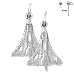 Sterling Silver 18mm Space Shuttle Earrings (White or Yellow Gold Plated)