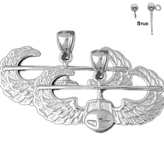 Sterling Silver 22mm United States Air Force Earrings (White or Yellow Gold Plated)