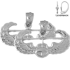 Sterling Silver 14mm United States Air Force Earrings (White or Yellow Gold Plated)