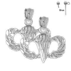 Sterling Silver 18mm United States Air Force Earrings (White or Yellow Gold Plated)