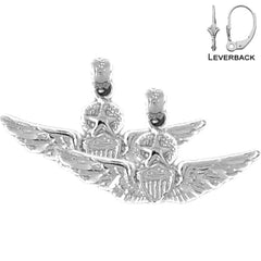 Sterling Silver 16mm United States Air Force Earrings (White or Yellow Gold Plated)