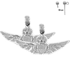 Sterling Silver 16mm United States Air Force Earrings (White or Yellow Gold Plated)
